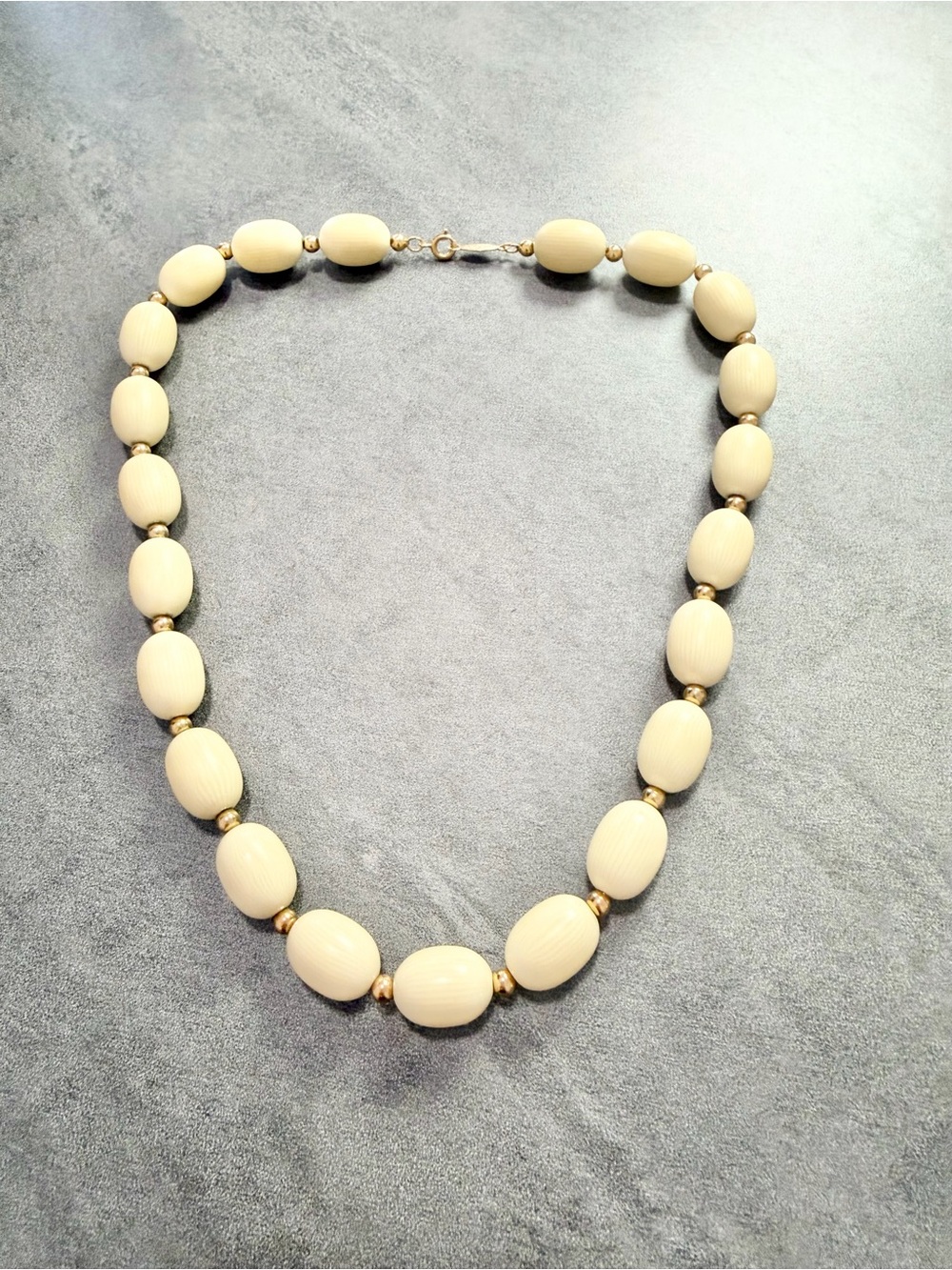 Vintage Napier Necklace Celluloid Faux Ivory Beaded Gold Tone Spacers Summer Y2K